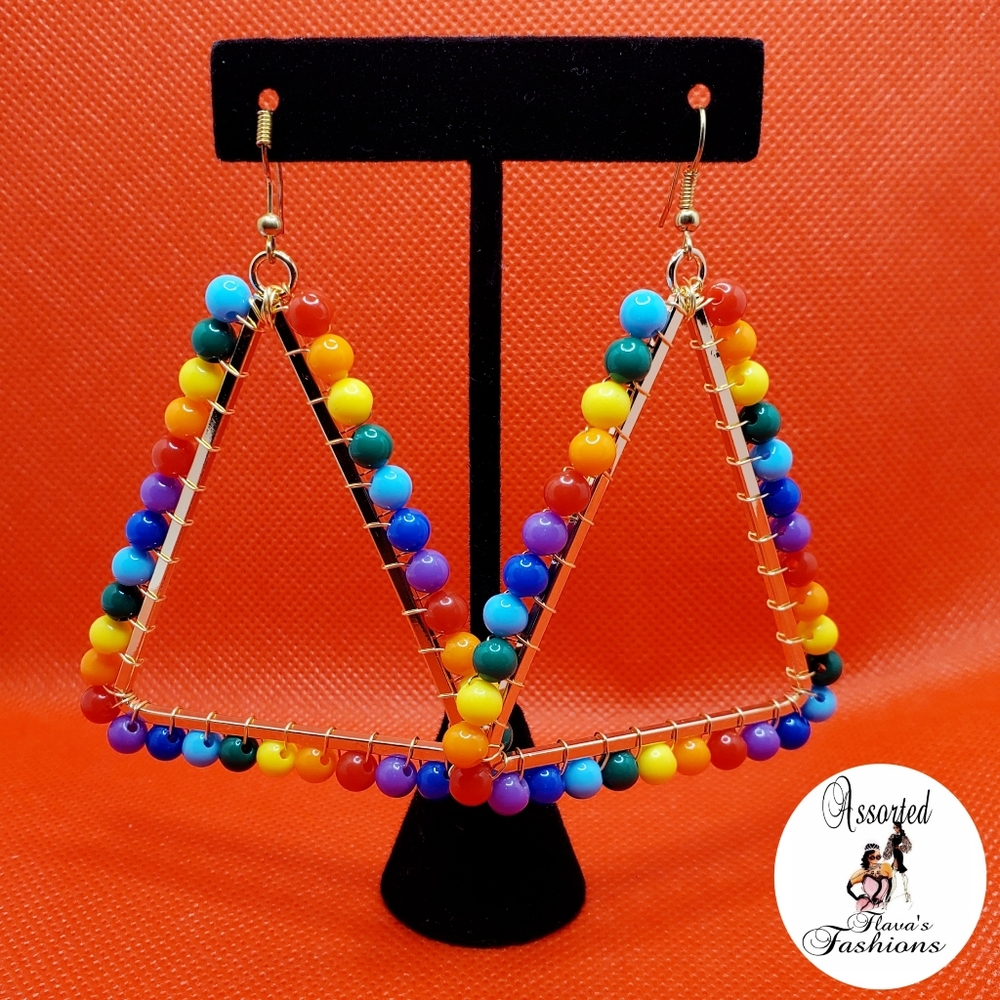 Rainbow Beaded Earrings - Picture 3 of 9